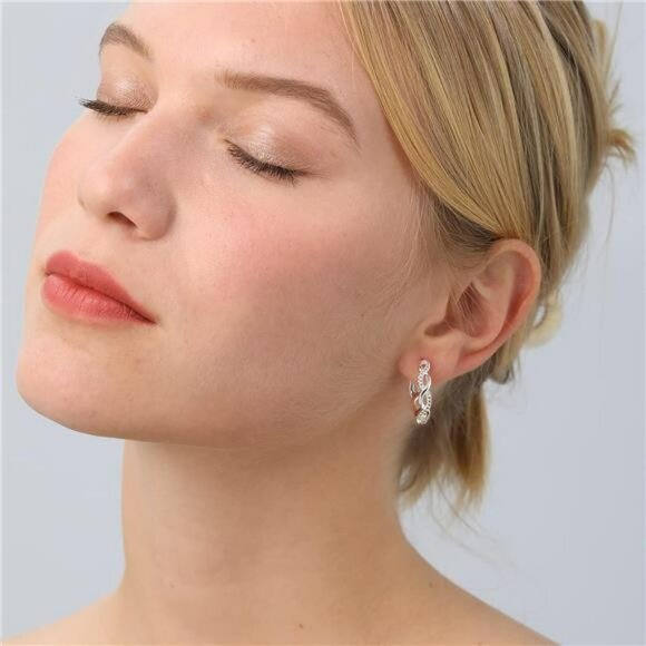 Sterling Silver Twisted Hoop Earrings Cubic Zirconia Hypoallergenic Gift - Picture 2 of 7